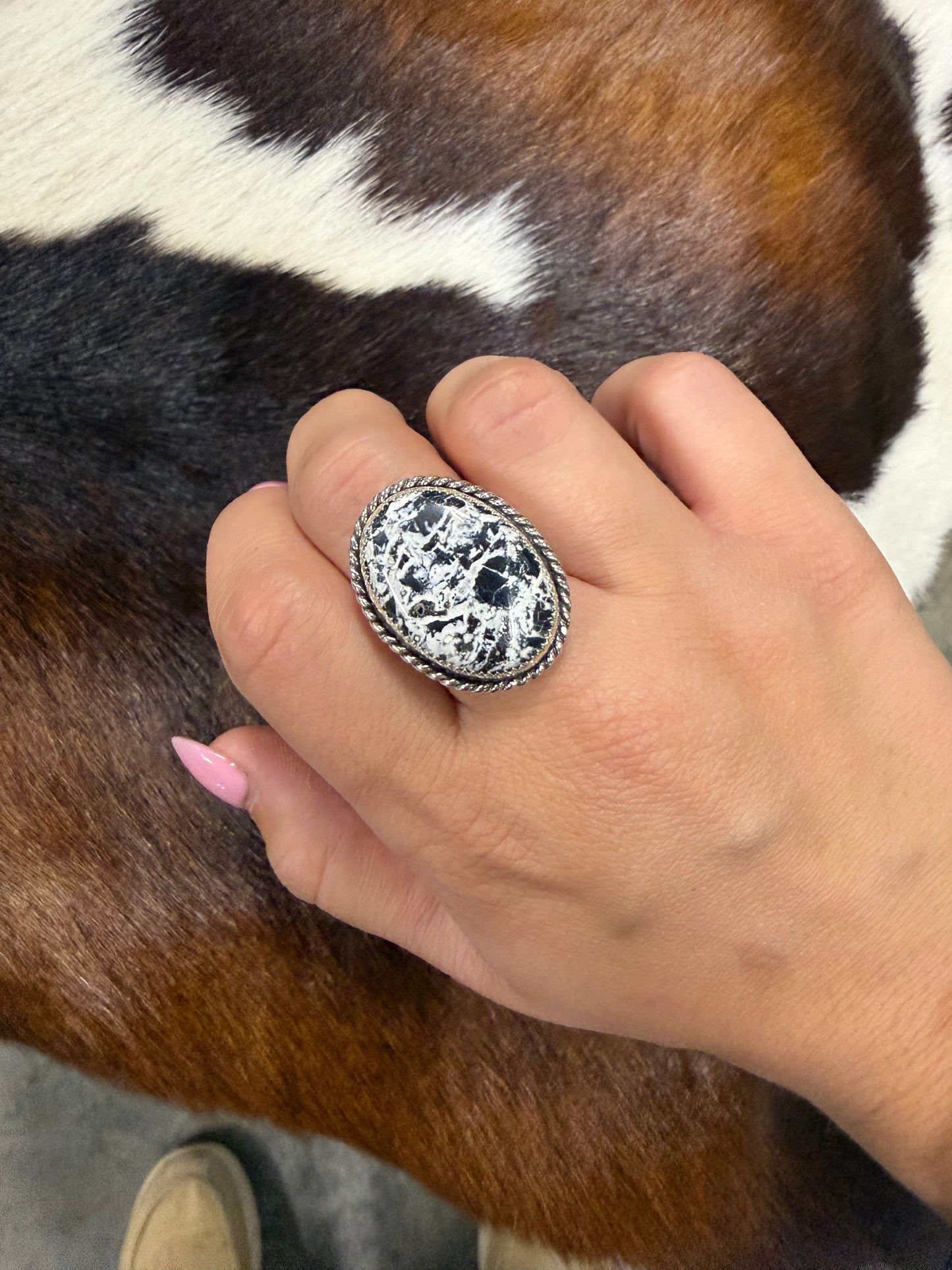 White Buffalo Ring - Adjustable *PLEASE LET ME KNOW YOUR RING SIZE*