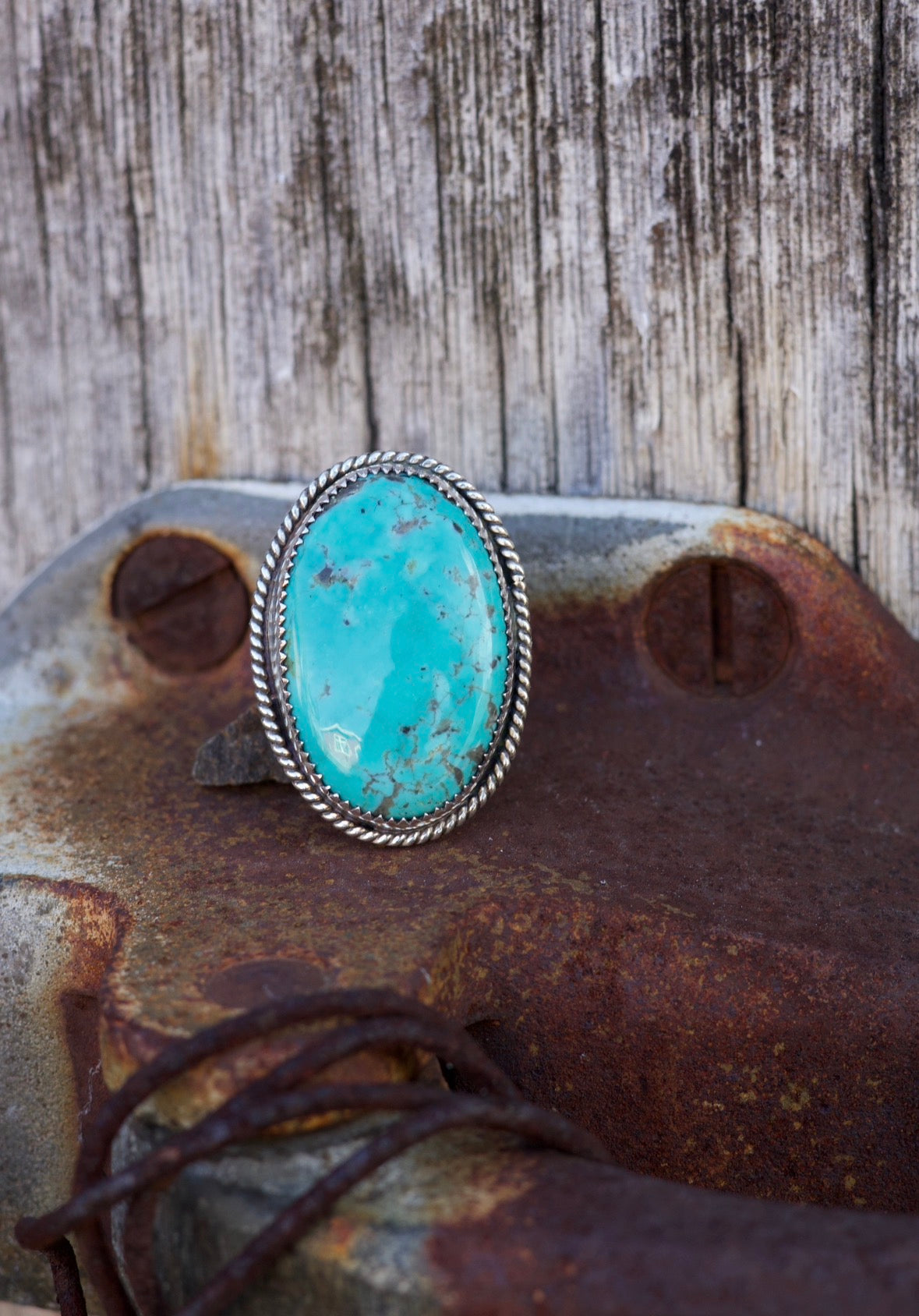 #141 Apache Nugget Turquoise Ring - Adjustable starting at size 7.5+